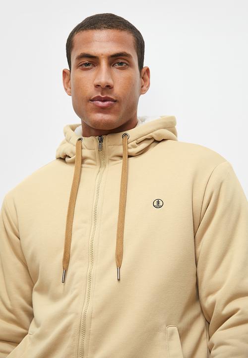 Lark & Crosse - Themba sherpa lined zip through hoodie - stone