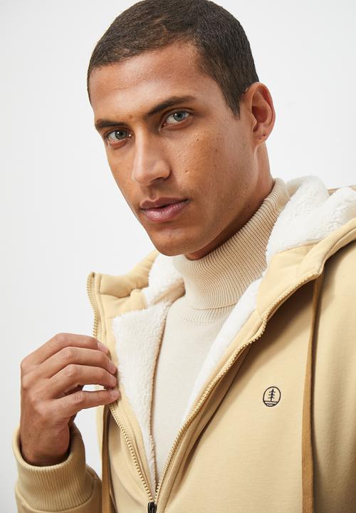 Lark & Crosse - Themba sherpa lined zip through hoodie - stone