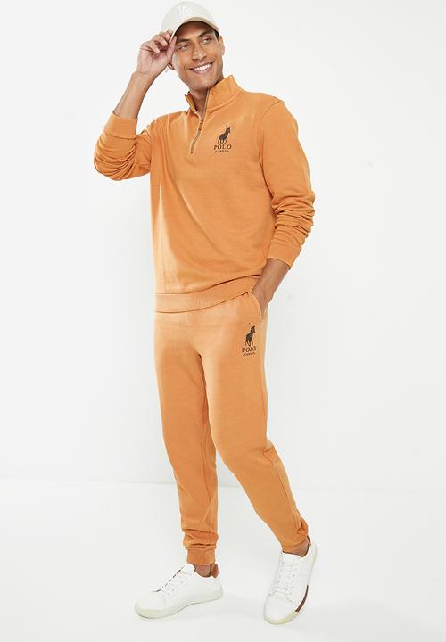 POLO - Men pjc overdyed qtr zip sweat top - camel