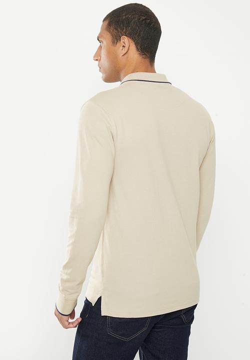POLO - Mens pique long sleeve golfer - bone