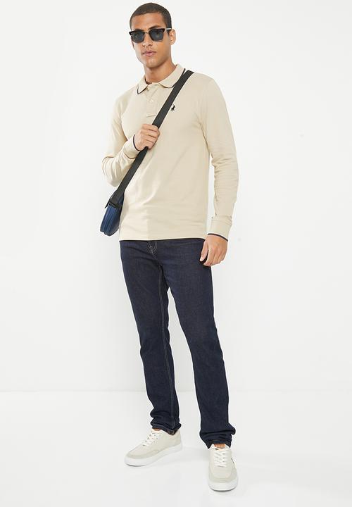 POLO - Mens pique long sleeve golfer - bone