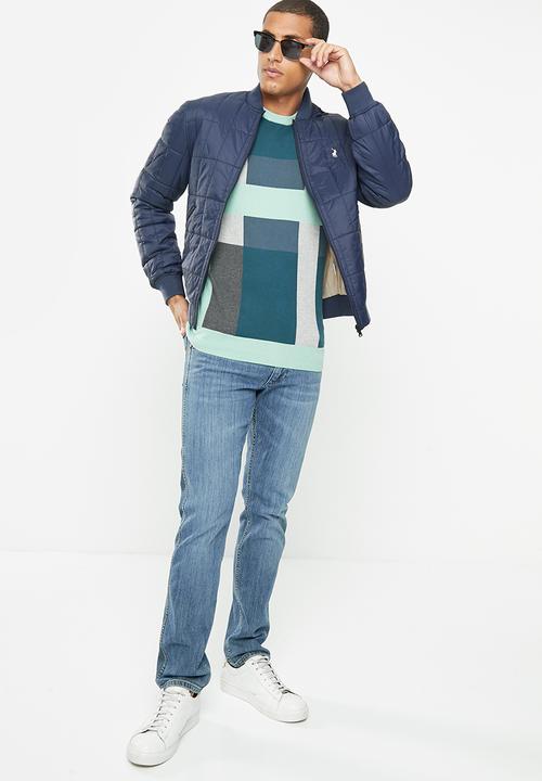 POLO - Mens colour block long sleeve knitwear - blue