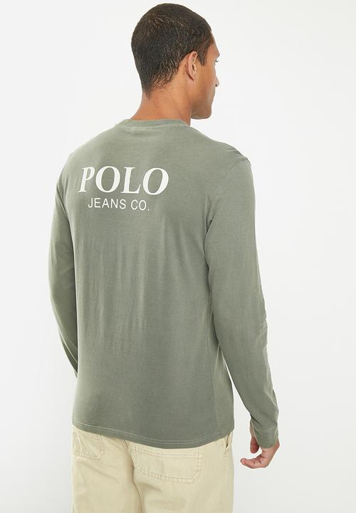 POLO - Mens pjc overdyed printed long sleeve tee - charcoal