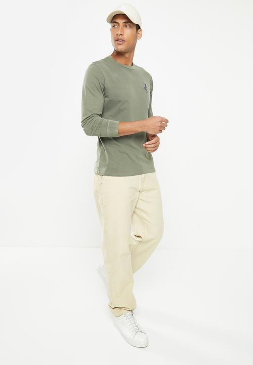 POLO - Mens pjc overdyed printed long sleeve tee - charcoal