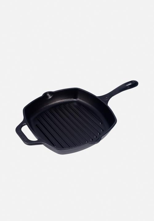 Victoria - 26cm Cast iron square grill pan with helper handle - black enamelled