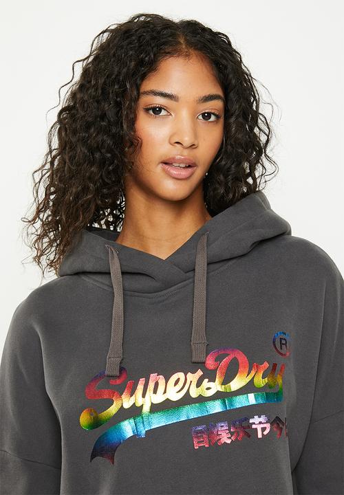 Superdry. - Vintage logo rainbow hood - charcoal