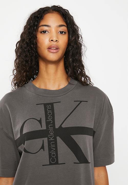 Calvin Klein - Monologo washed T-shirt dress - grey
