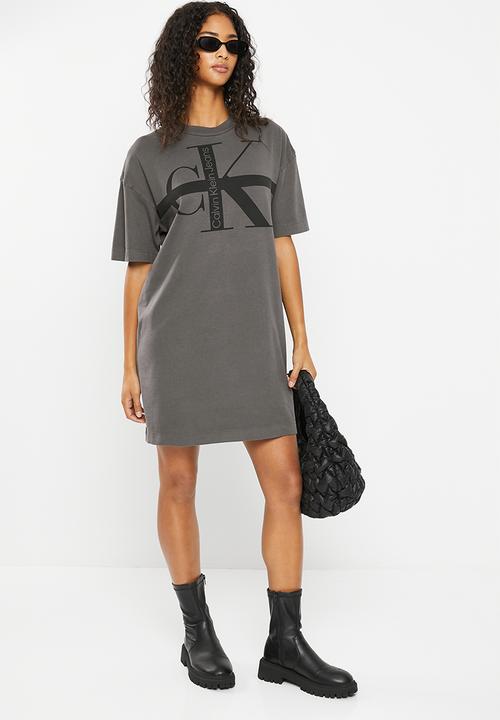 Calvin Klein - Monologo washed T-shirt dress - grey