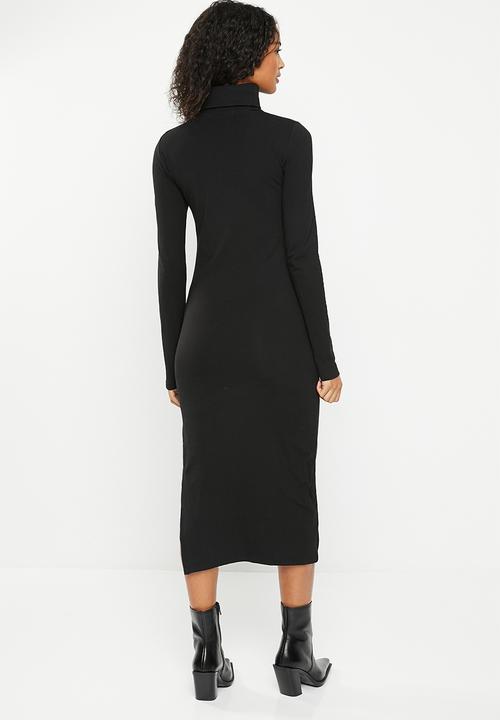 Calvin Klein - Ck label roll neck long sleeve dress - black
