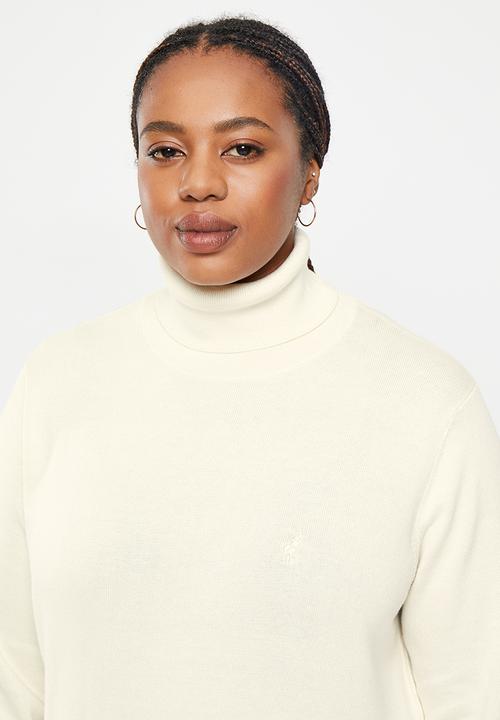 POLO - Plus wmn cotton long sleeve poloneck - ecru