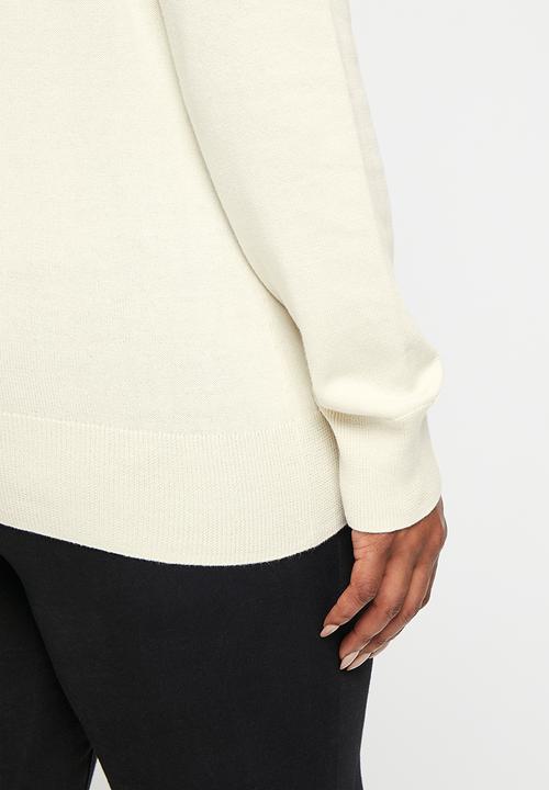 POLO - Plus wmn cotton long sleeve poloneck - ecru