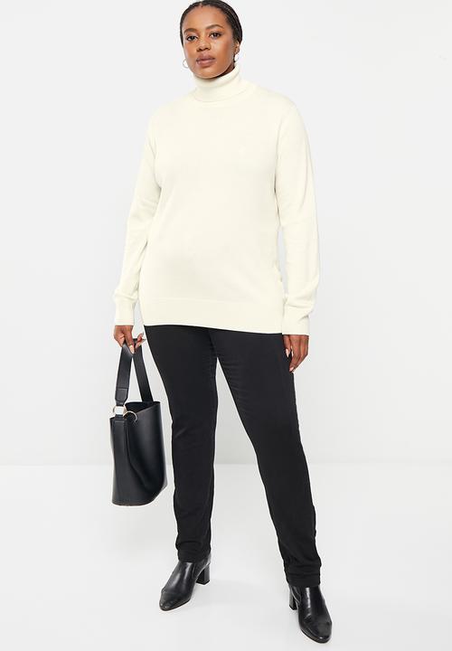 POLO - Plus wmn cotton long sleeve poloneck - ecru