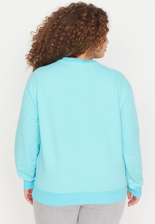 Trendyol - Plus printed thin fleece sweatshirt - mint