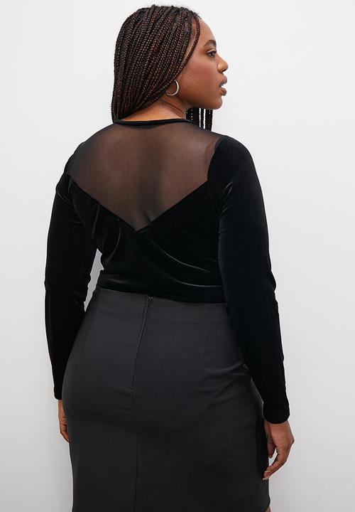 Blake - Velour mesh insert bodysuit - black