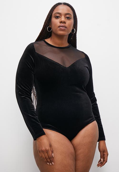 Blake - Velour mesh insert bodysuit - black