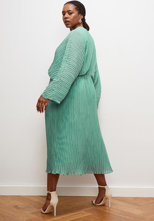 edit - Dolman sleeve pleated midi dress - bottle green