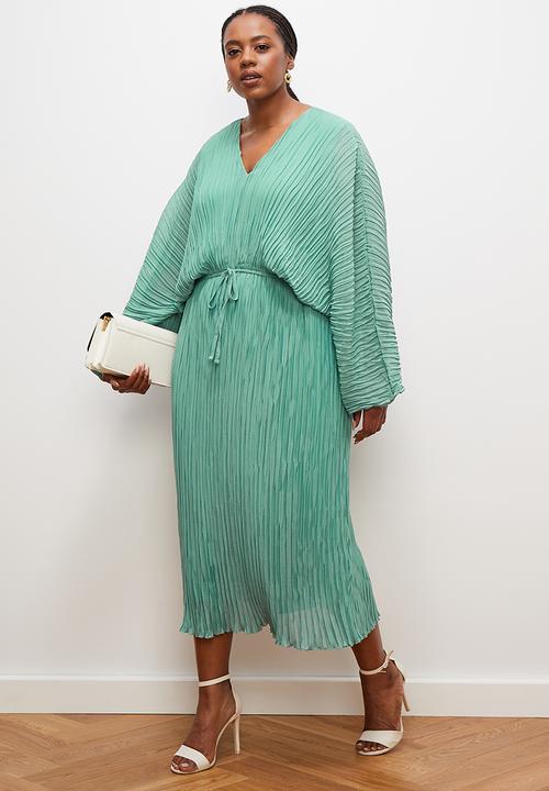 edit - Dolman sleeve pleated midi dress - bottle green