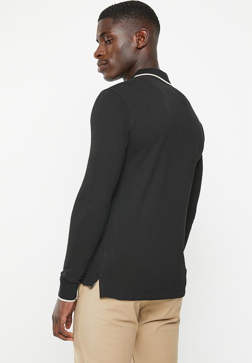 POLO - Mens pique long sleeve golfer - black