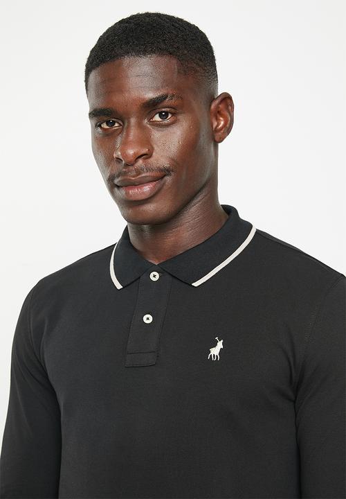 POLO - Mens pique long sleeve golfer - black