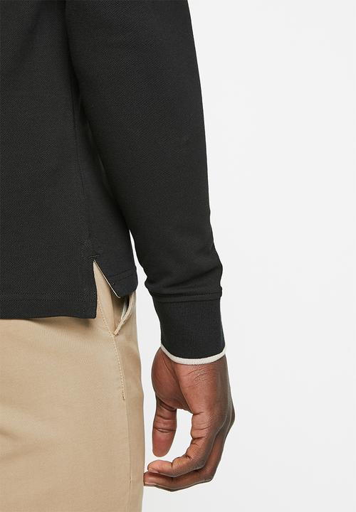 POLO - Mens pique long sleeve golfer - black