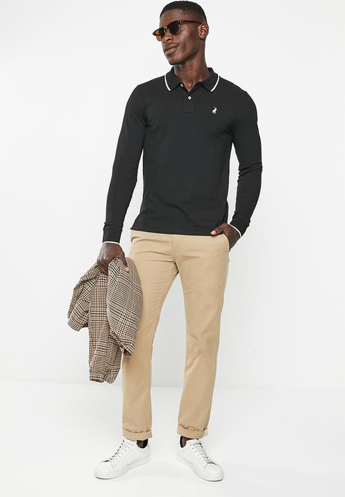 POLO - Mens pique long sleeve golfer - black