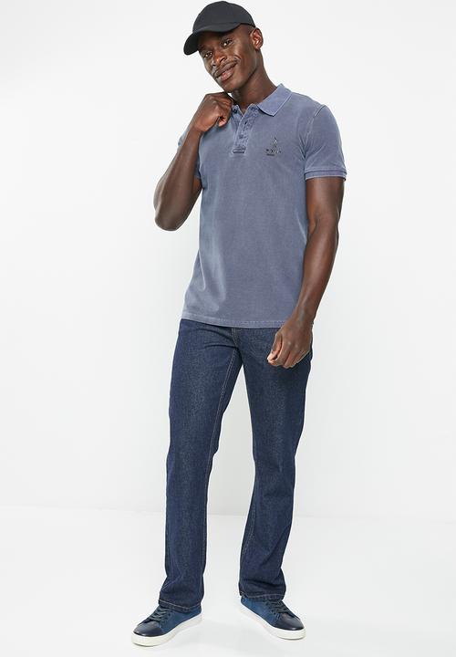 POLO - Mens pjc overdyed short sleeve golfer - blue