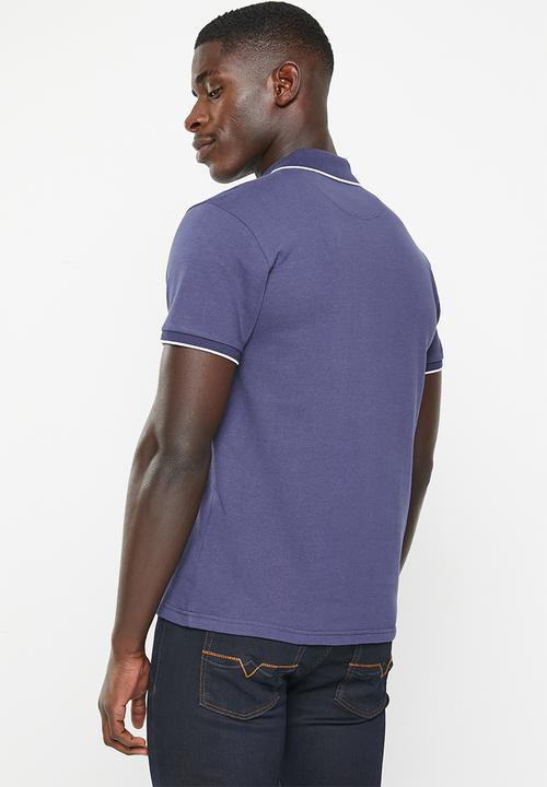 POLO - Mens printed placket short sleeve golfer - blue