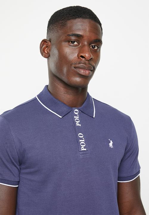 POLO - Mens printed placket short sleeve golfer - blue
