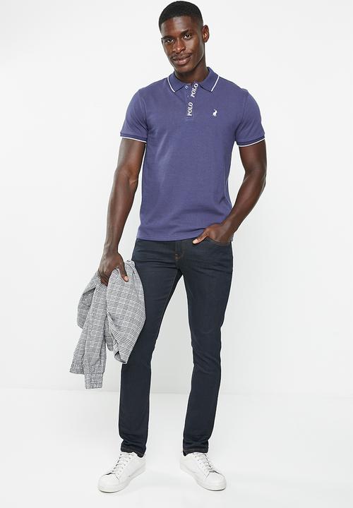 POLO - Mens printed placket short sleeve golfer - blue