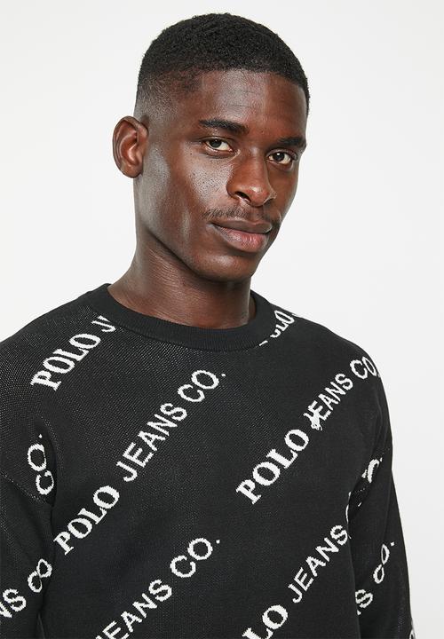 POLO - Men pjc long sleeve monogram crew knit - black