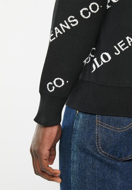 POLO - Men pjc long sleeve monogram crew knit - black