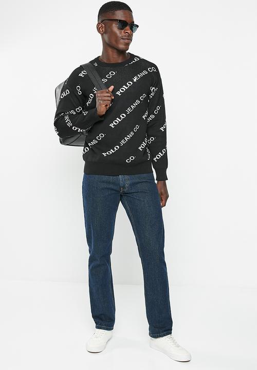 POLO - Men pjc long sleeve monogram crew knit - black
