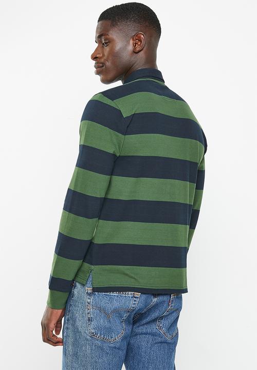 POLO - Mens rugby stripe long sleeve golfer - green
