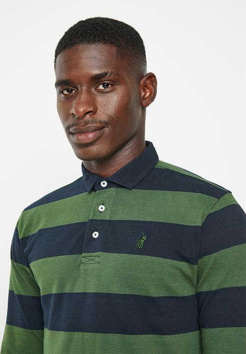 POLO - Mens rugby stripe long sleeve golfer - green