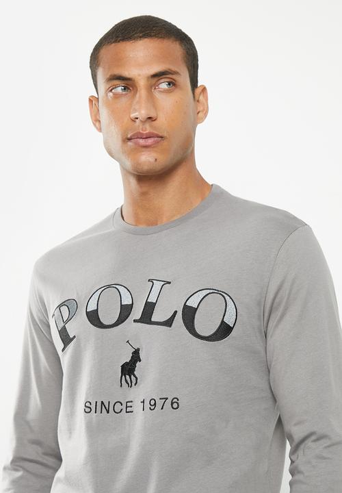POLO - Mens logo embroidery long sleeve tee - charcoal