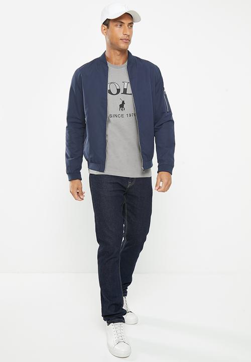 POLO - Mens logo embroidery long sleeve tee - charcoal