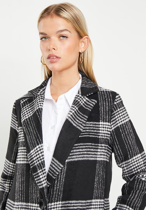 Me&B - Wool blend check coat - black & white