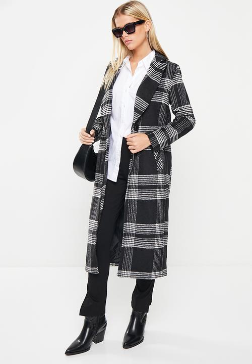 Me&B - Wool blend check coat - black & white