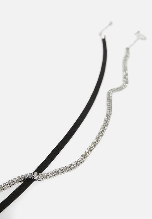MANGO - Necklace chokers - silver & black