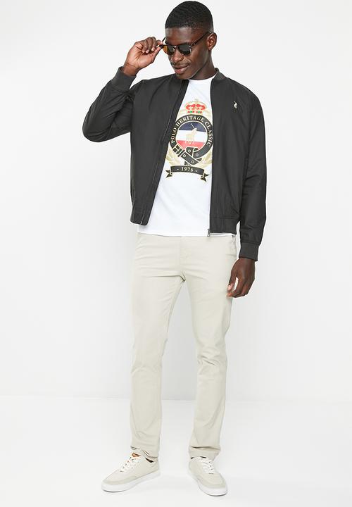 POLO - Mens ribbed cotton harrington jacket - black 