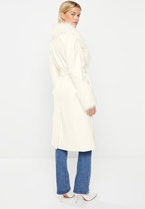 Me&B - PU trench with faux fur detail - milk