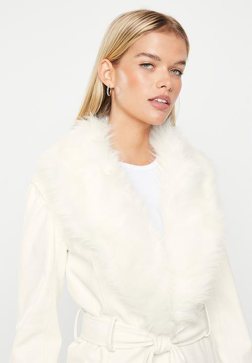 Me&B - PU trench with faux fur detail - milk