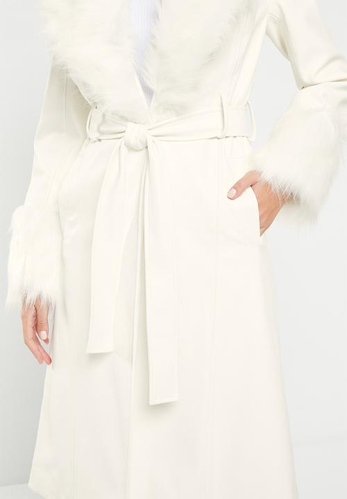 Me&B - PU trench with faux fur detail - milk