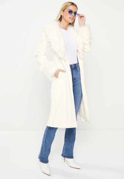 Me&B - PU trench with faux fur detail - milk