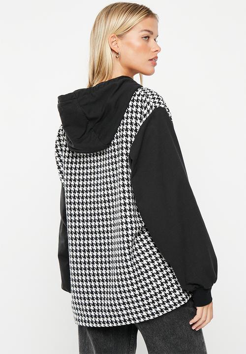 Me&B - Boucle combo hoodie - black & houndstooth