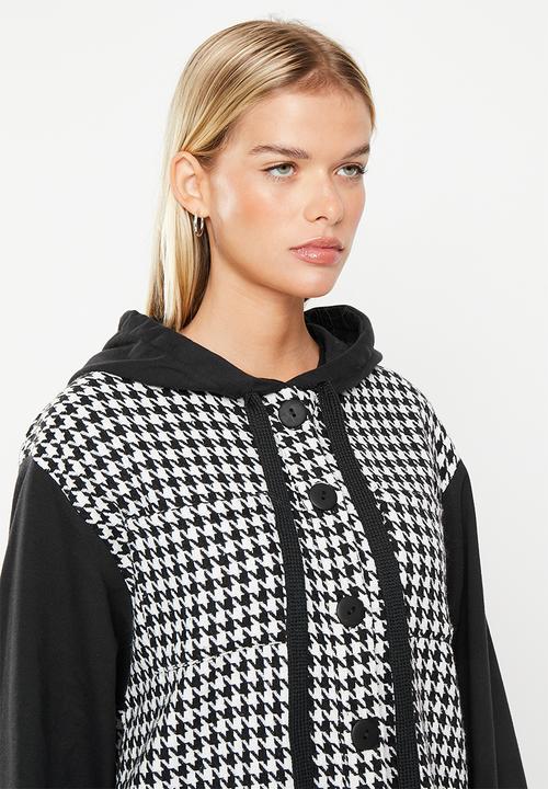Me&B - Boucle combo hoodie - black & houndstooth