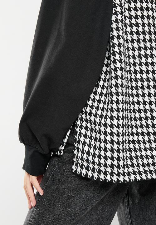Me&B - Boucle combo hoodie - black & houndstooth