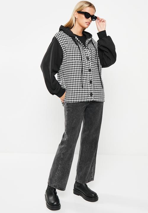 Me&B - Boucle combo hoodie - black & houndstooth