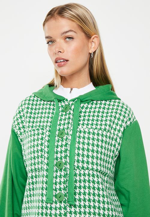 Me&B - Boucle combo hoodie - green & houndstooth
