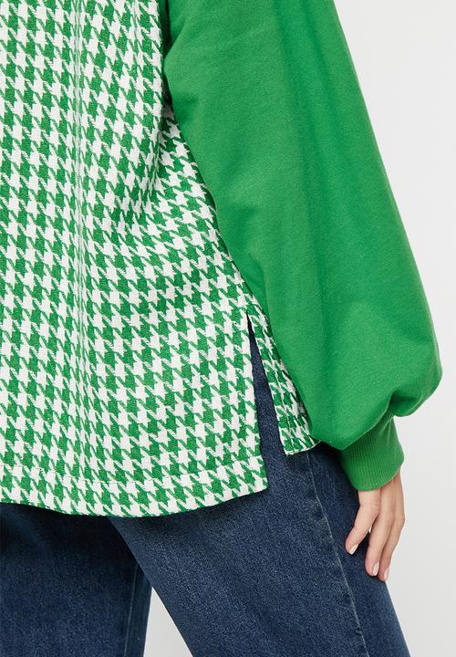 Me&B - Boucle combo hoodie - green & houndstooth